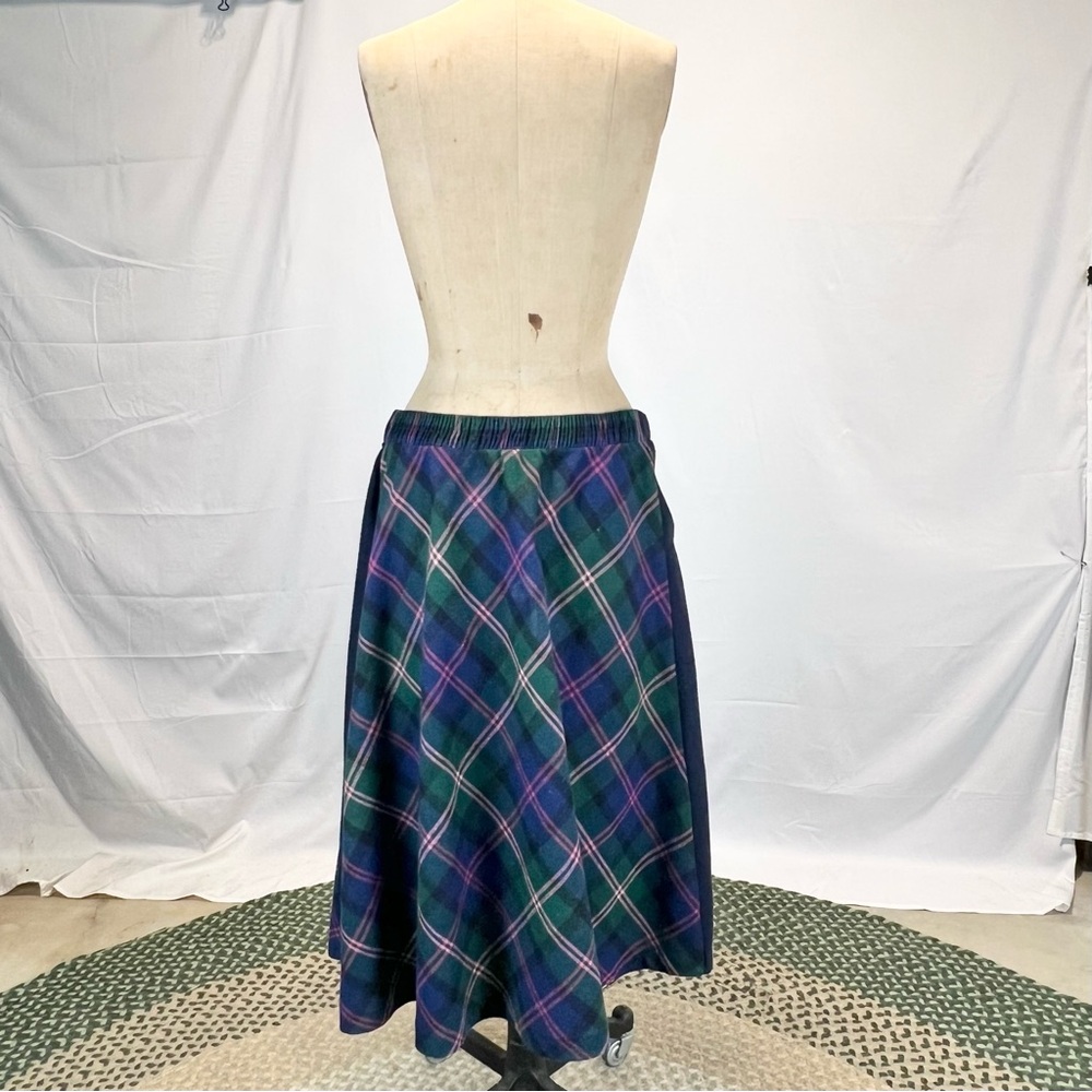 VINTAGE tartan plaid wool skirt midi‎ drawstring elastic waist dark academia 80s - Picture 5 of 9
